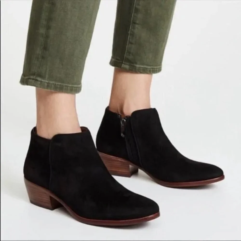 Sam Edelman Western Petty Suede Boot Black Leather Boho Stagecoach 7.5
